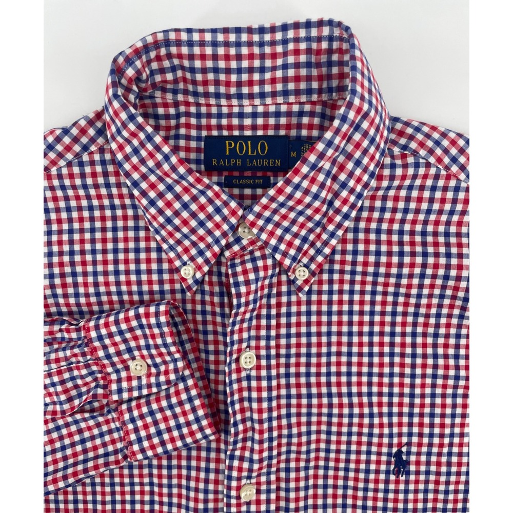 Polo Ralph Lauren Button Down Men M Red Blue Gingham Classic Fit Shirt Patriotic